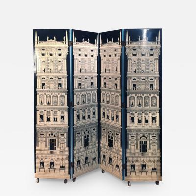 Piero Fornasetti Rare Grattacielo del Rinascimento Arlecchini four panel screen circa 1955