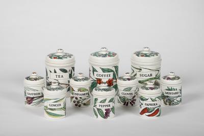 Piero Fornasetti Set of 10 Spezie Ceramic Storage Jars by Piero Fornasetti Italy circa 1960