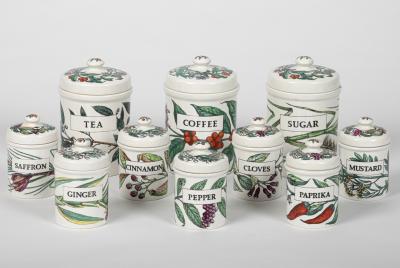 Piero Fornasetti Set of 10 Spezie Ceramic Storage Jars by Piero Fornasetti Italy circa 1960