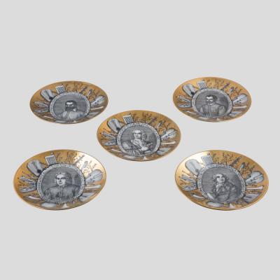Piero Fornasetti Set of 5 Piero Fornasetti Grandi Maestri plates
