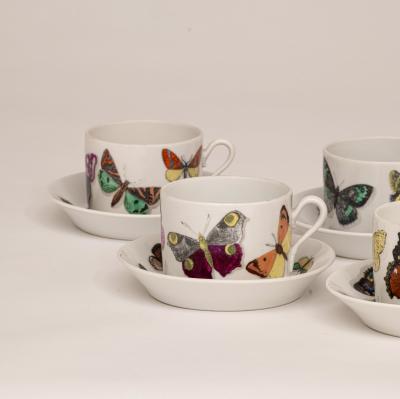Piero Fornasetti Set of Farfalle Butterflies Cups and Saucers by Piero Fornasetti Italy 1955