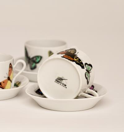 Piero Fornasetti Set of Farfalle Butterflies Cups and Saucers by Piero Fornasetti Italy 1955