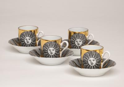 Piero Fornasetti Set of Soli e Luni Sun and Moon Cups and Saucers by Piero Fornasetti c 1955