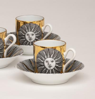 Piero Fornasetti Set of Soli e Luni Sun and Moon Cups and Saucers by Piero Fornasetti c 1955