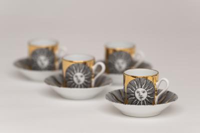 Piero Fornasetti Set of Soli e Luni Sun and Moon Cups and Saucers by Piero Fornasetti c 1955