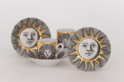 Piero Fornasetti Set of Soli e Luni Sun and Moon Cups and Saucers by Piero Fornasetti c 1955