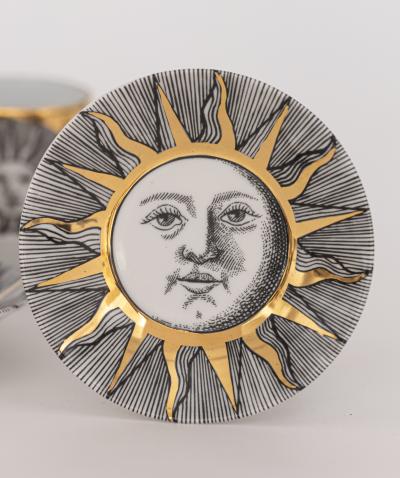 Piero Fornasetti Set of Soli e Luni Sun and Moon Cups and Saucers by Piero Fornasetti c 1955
