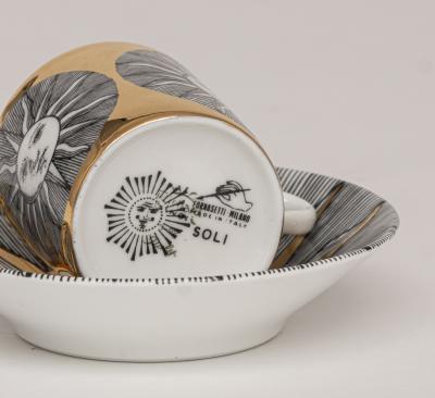 Piero Fornasetti Set of Soli e Luni Sun and Moon Cups and Saucers by Piero Fornasetti c 1955