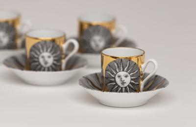 Piero Fornasetti Set of Soli e Luni Sun and Moon Cups and Saucers by Piero Fornasetti c 1955