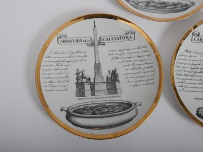 Piero Fornasetti Set of six Fornasetti Specialita Romane recipe plates c1950