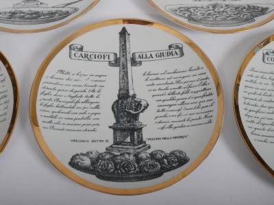 Piero Fornasetti Set of six Fornasetti Specialita Romane recipe plates c1950