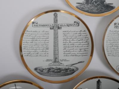 Piero Fornasetti Set of six Fornasetti Specialita Romane recipe plates c1950