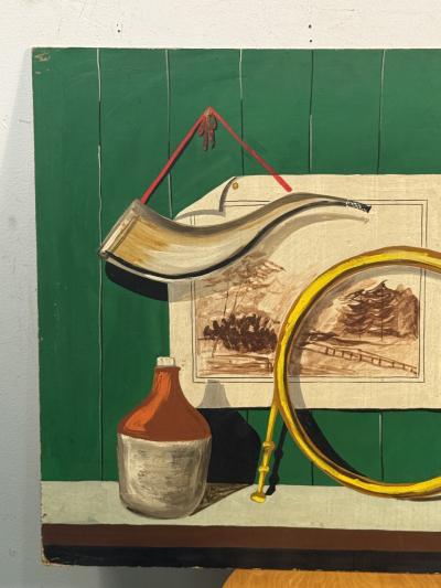 Piero Fornasetti TROMPE LOEIL FRENCH HORN PIPE TARGETS STILL LIFE ON BOARD STYLE OF FORNASETTI