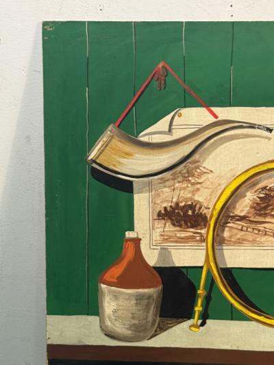 Piero Fornasetti TROMPE LOEIL FRENCH HORN PIPE TARGETS STILL LIFE ON BOARD STYLE OF FORNASETTI