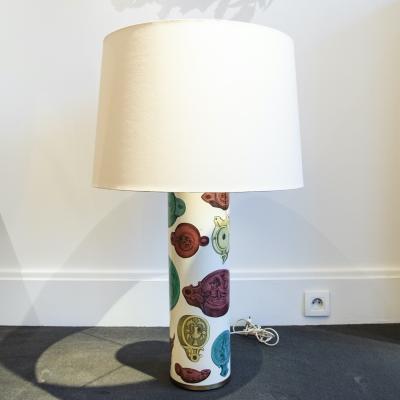 Piero Fornasetti Tall cylindrical table lamp with polychromic medallion