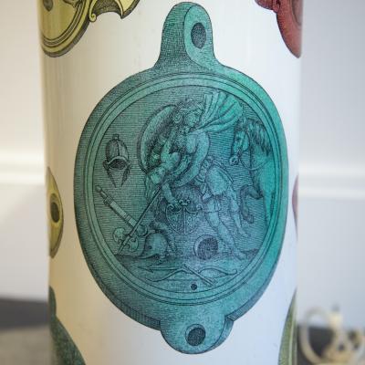 Piero Fornasetti Tall cylindrical table lamp with polychromic medallion