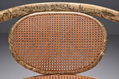 Piero Fornasetti Thonet Chair with Fornasetti Style Print 1905