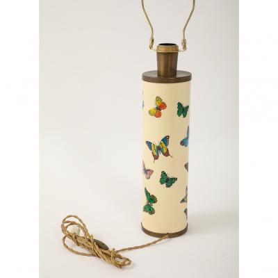 Piero Fornasetti Vintage Farfalle Table Lamp by Piero Fornasetti with Custom Raffia Shade Italy