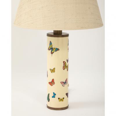Piero Fornasetti Vintage Farfalle Table Lamp by Piero Fornasetti with Custom Raffia Shade Italy