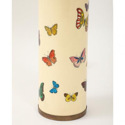 Piero Fornasetti Vintage Farfalle Table Lamp by Piero Fornasetti with Custom Raffia Shade Italy