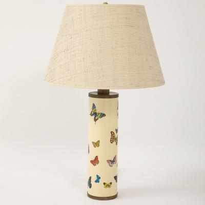 Piero Fornasetti Vintage Farfalle Table Lamp by Piero Fornasetti with Custom Raffia Shade Italy