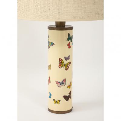 Piero Fornasetti Vintage Farfalle Table Lamp by Piero Fornasetti with Custom Raffia Shade Italy