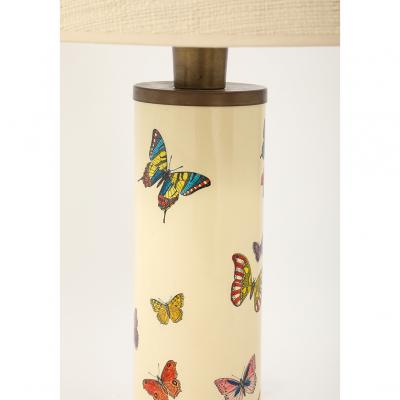Piero Fornasetti Vintage Farfalle Table Lamp by Piero Fornasetti with Custom Raffia Shade Italy