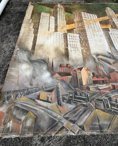 Pierre Bourdelle Monumental Huge 30L New York City Skyline Painting Bourdelle Maloubier 1957