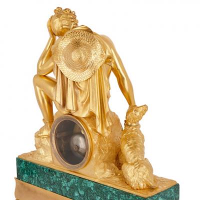 Pierre C sar Honor Pons 19th Century malachite and gilt bronze mantel clock by Honor Pons