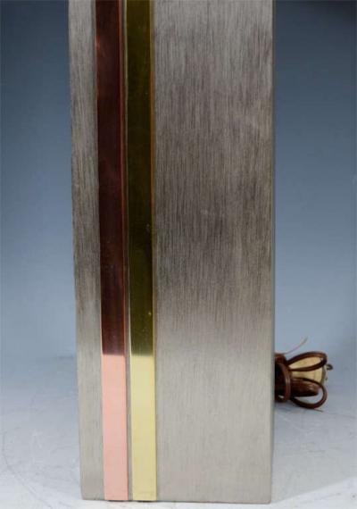 Pierre Cardin MODERNIST BRUSHED CHROME COPPER AND BRASS LAMPS BY PIERRE CARDIN FOR LAUREL