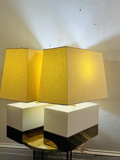 Pierre Cardin MODERNIST WHITE LACQUER BRASS LAMPS IN THE MANNER OF PIERRE CARDIN