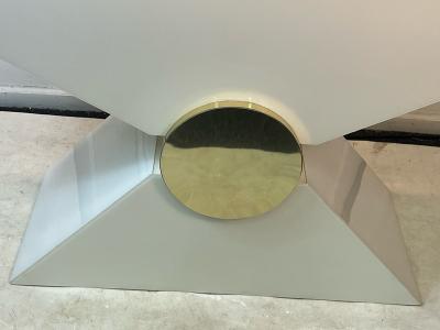 Pierre Cardin MODERNIST WHITE LUCITE AND GOLD ACCENT TRIANGULAR CONSOLE BY PIERRE CARDIN