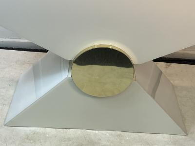 Pierre Cardin MODERNIST WHITE LUCITE AND GOLD ACCENT TRIANGULAR CONSOLE BY PIERRE CARDIN