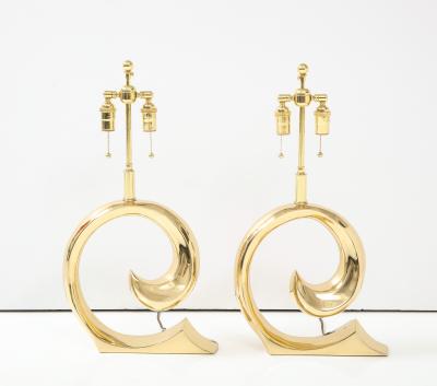 Pierre Cardin Pair of Polished Brass Pierre Cardin Logo Lamps by Erwin Lambeth