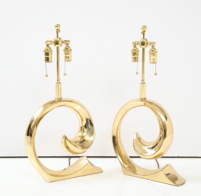 Pierre Cardin Pair of Polished Brass Pierre Cardin Logo Lamps by Erwin Lambeth