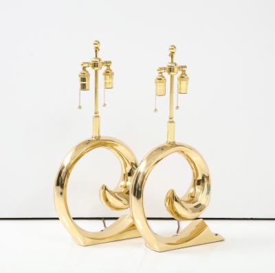 Pierre Cardin Pair of Polished Brass Pierre Cardin Logo Lamps by Erwin Lambeth