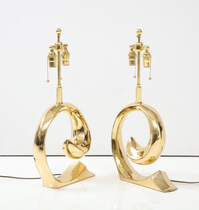 Pierre Cardin Pair of Polished Brass Pierre Cardin Logo Lamps by Erwin Lambeth