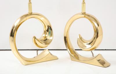 Pierre Cardin Pair of Polished Brass Pierre Cardin Logo Lamps by Erwin Lambeth