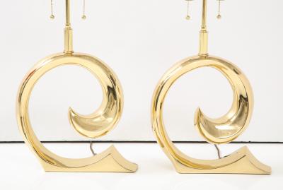 Pierre Cardin Pair of Polished Brass Pierre Cardin Logo Lamps by Erwin Lambeth