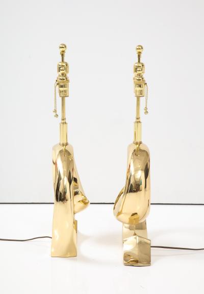 Pierre Cardin Pair of Polished Brass Pierre Cardin Logo Lamps by Erwin Lambeth