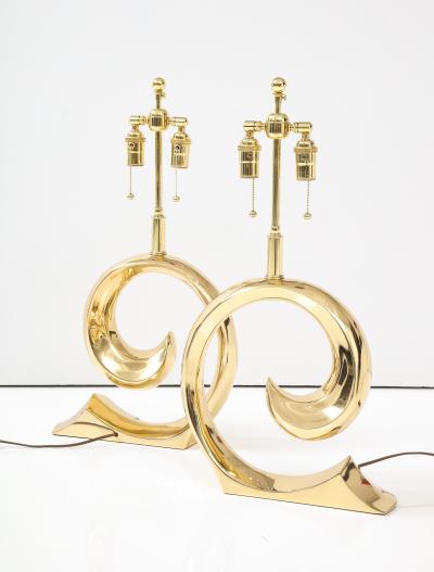 Pierre Cardin Pair of Polished Brass Pierre Cardin Logo Lamps by Erwin Lambeth