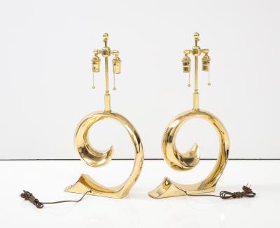 Pierre Cardin Pair of Polished Brass Pierre Cardin Logo Lamps by Erwin Lambeth