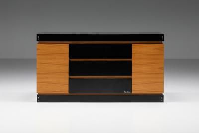 Pierre Cardin Pierre Cardin Black Lacquer and Teak Credenza 1970s