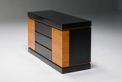 Pierre Cardin Pierre Cardin Black Lacquer and Teak Credenza 1970s