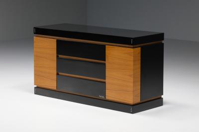 Pierre Cardin Pierre Cardin Black Lacquer and Teak Credenza 1970s
