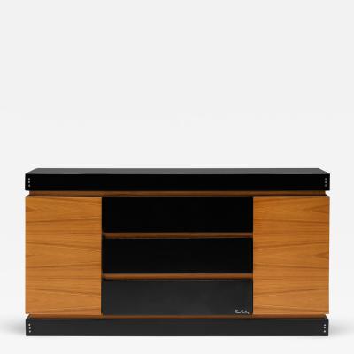 Pierre Cardin Pierre Cardin Black Lacquer and Teak Credenza 1970s