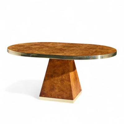 Pierre Cardin Pierre Cardin Mid Century Burlwood and Brass Expanding Dining Table with 1 Leaf
