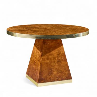 Pierre Cardin Pierre Cardin Mid Century Burlwood and Brass Expanding Dining Table with 1 Leaf