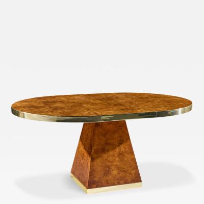 Pierre Cardin Pierre Cardin Mid Century Burlwood and Brass Expanding Dining Table with 1 Leaf