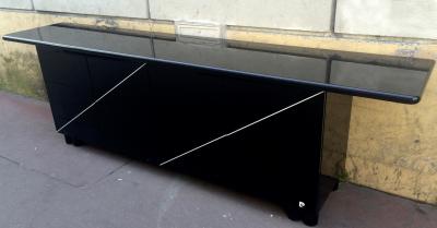 Pierre Cardin Pierre Cardin Signed Black Lacquered 3 Door Cabinet